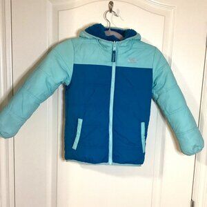 Eddie Bauer Kids Reversible Blue Hooded Puffer Coat Sherpa Lined Jacket  S/P 6